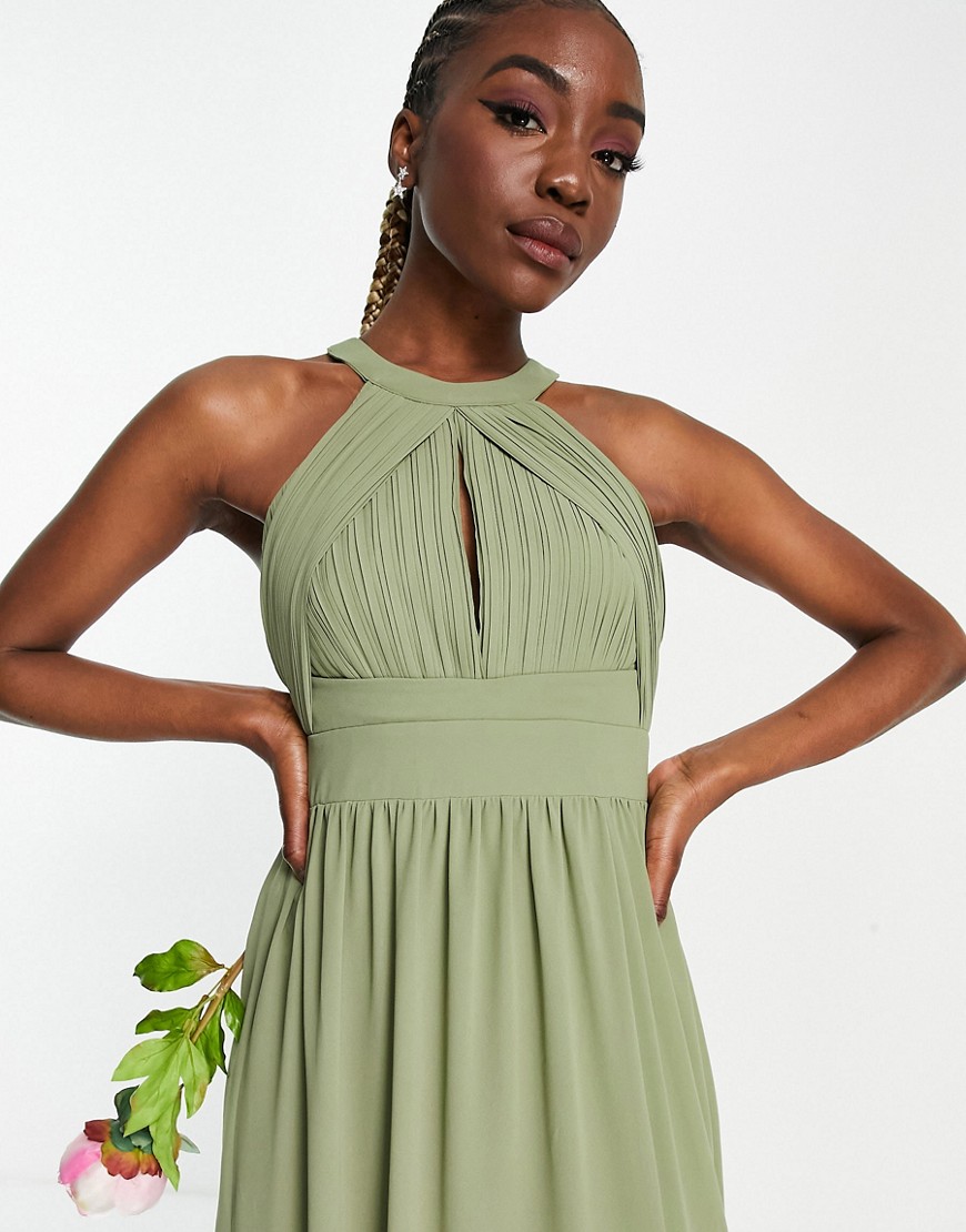 Vestito lungo a pieghe da damigella in verde crepuscolare - TFNC Tall  donna Verde - immagine1