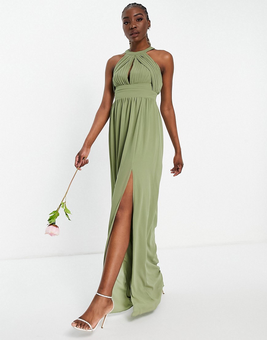 Vestito lungo a pieghe da damigella in verde crepuscolare - TFNC Tall  donna Verde - immagine3