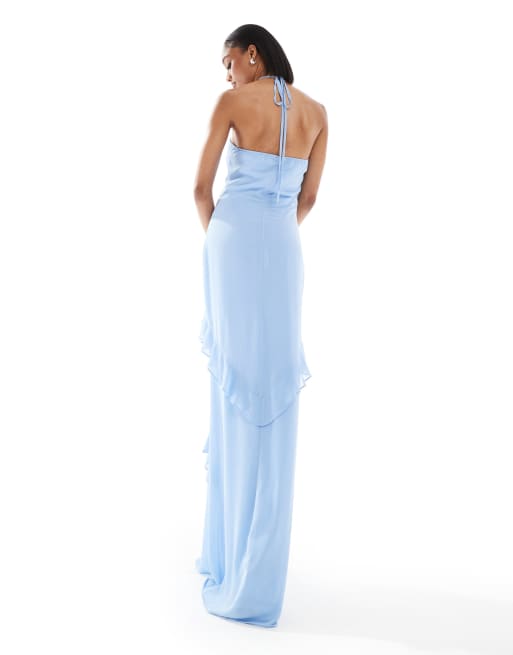 TFNC Tall Vestito lungo allacciato al collo in chiffon blu