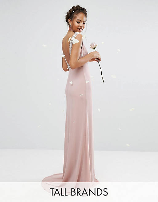 TFNC Tall Wedding High Neck Maxi Dress With Embellished Low Back