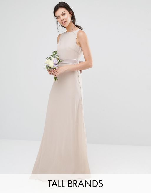 Tfnc sateen bow outlet back maxi bridesmaid dress