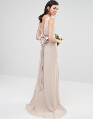 sateen bow back maxi bridesmaid dress