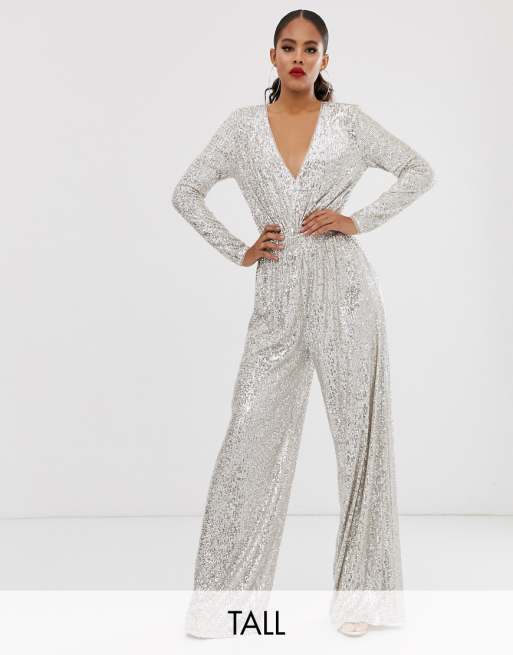 TFNC Tall wide leg trouser in silver sequin | ASOS
