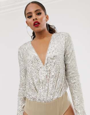 silver sequin bodysuit