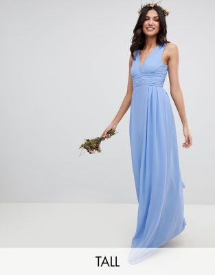 tfnc wrap front maxi bridesmaid dress with tie back