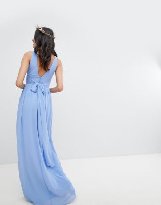 tfnc wrap front maxi bridesmaid dress with tie back