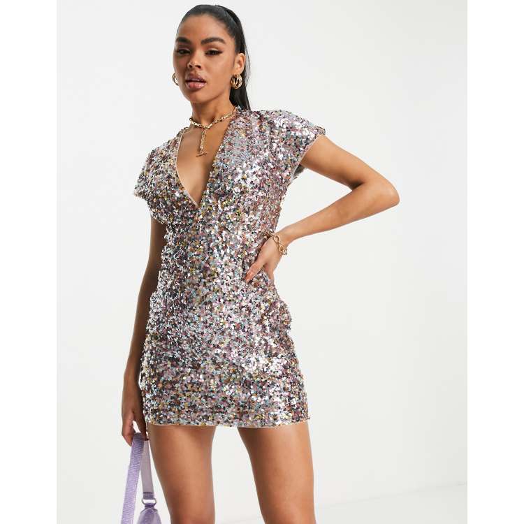 Tfnc sequin shift 2025 dress in multi silver