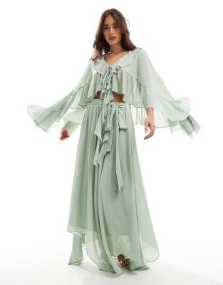 Tfnc Tie Front Cape Top With Ruffle Detail