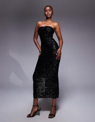 TFNC - Trägerloses Pailletten-Maxikleid in Schwarz