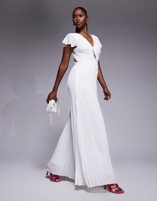 TFNC tuta jumpsuit a gamba larga a pieghe con dettaglio a goccia in bianco, 1 di 4