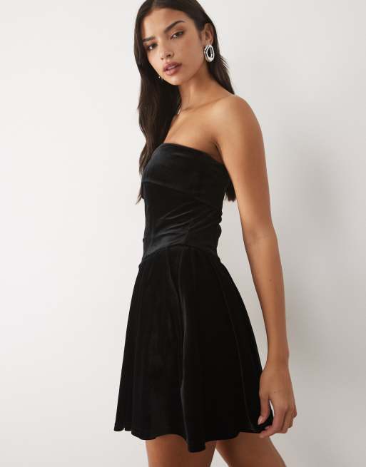 TFNC velvet bandeau corset detail mini dress in black, 2 of 4