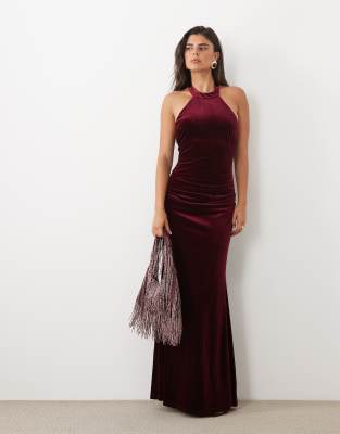 Tfnc Velvet High Neck Racer Maxi Dress In Multi