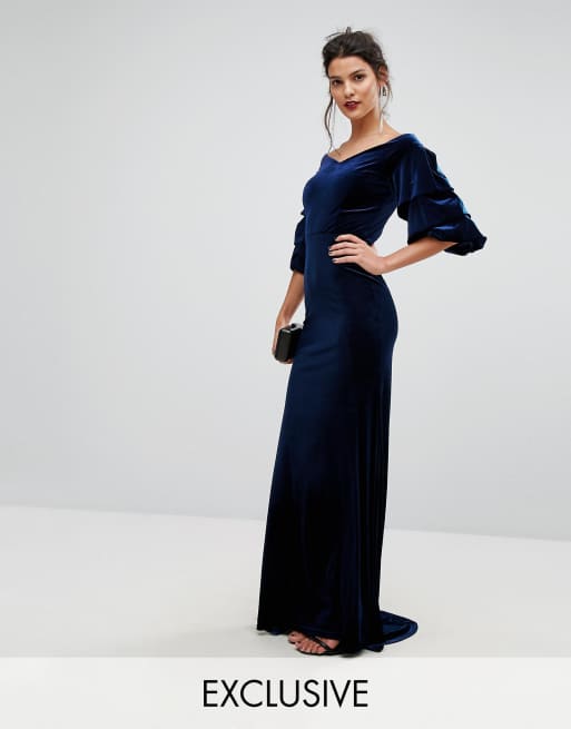 Tfnc velvet maxi store wrap dress in navy