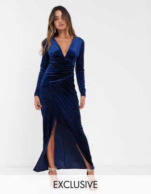 tfnc velvet midi wrap dress in emerald