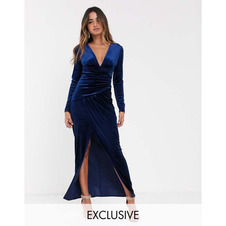 tfnc velvet maxi wrap dress in navy