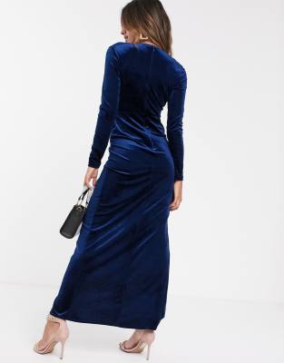 tfnc velvet maxi wrap dress in navy