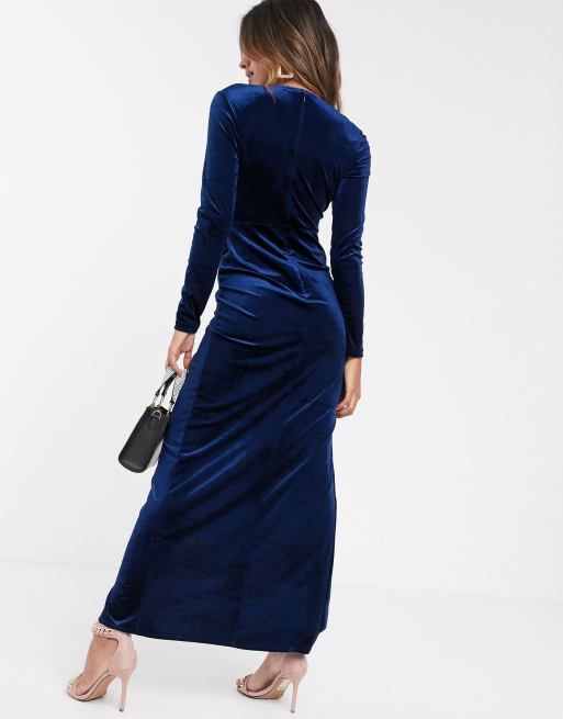 Tfnc velvet maxi wrap dress store in navy