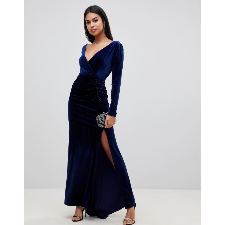 Tfnc velvet maxi 2025 wrap dress in navy