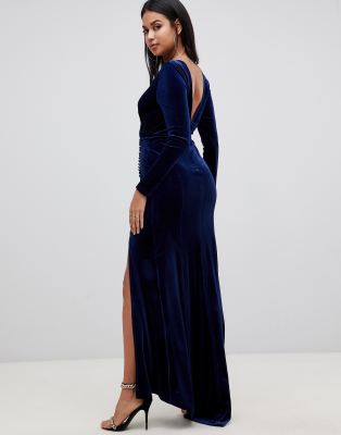 tfnc velvet maxi wrap dress in navy