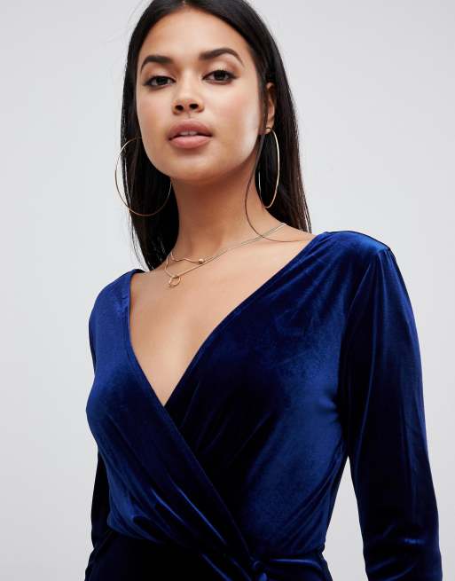 Tfnc velvet maxi 2025 wrap dress in navy