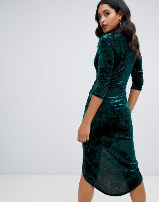 Tfnc velvet midi wrap dress in emerald store