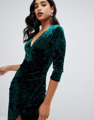 tfnc velvet midi wrap dress in emerald