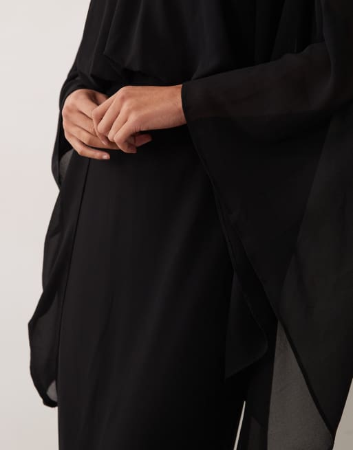 TFNC - vestido maxi negro con detalle de capa de gasa, 2 de 4
