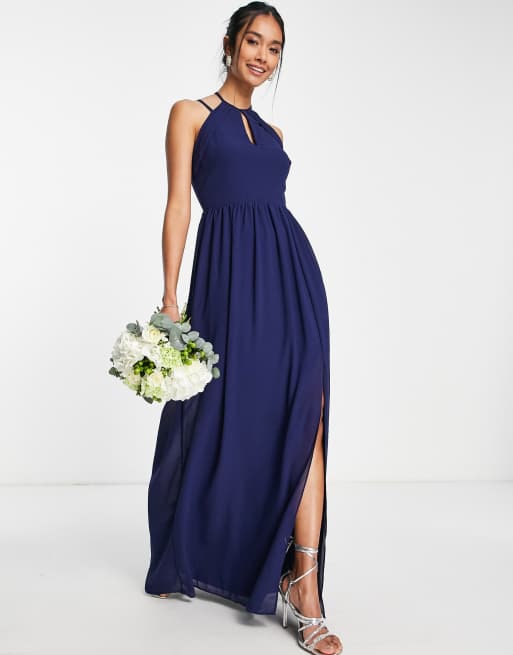 TFNC - Vestito da damigella allacciato al collo con laccetti sul retro blu navy
