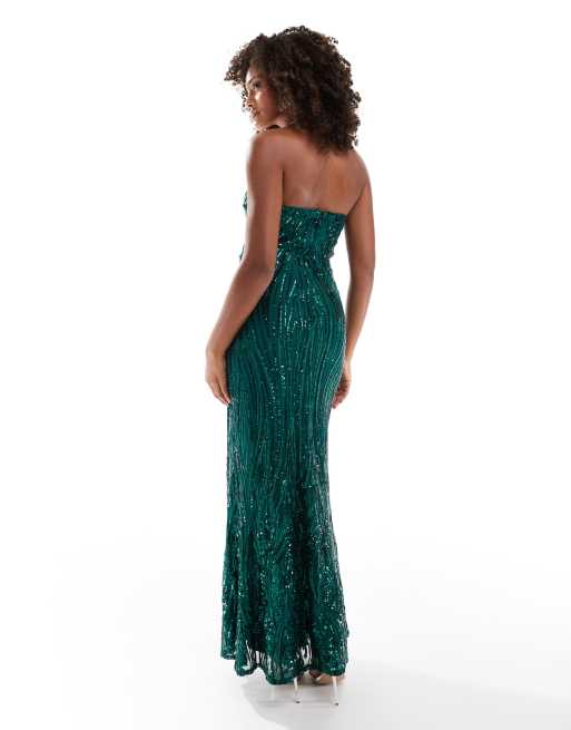 TFNC Vestito lungo a fascia verde smeraldo con paillettes ASOS