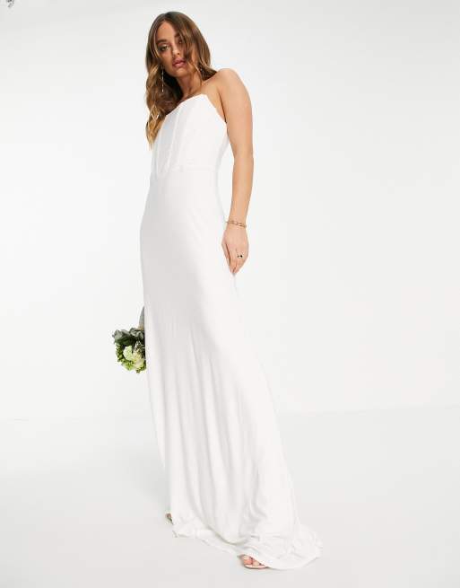 TFNC - Vestito lungo color avorio da sposa con corsetto 