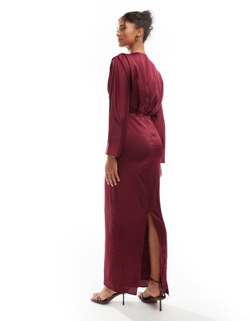 TFNC - Vestito lungo con top stile kimono in raso ruggine intenso, 2 di 4