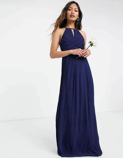 TFNC - Vestito lungo da damigella avvolgente a pieghe blu navy, 4 di 4