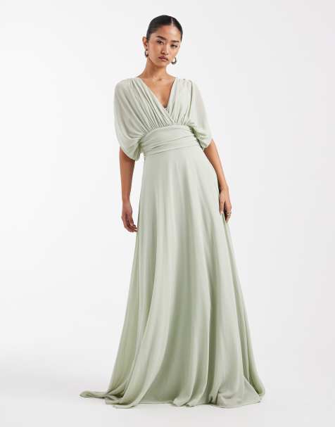 TFNC - Vestito lungo da damigella in chiffon a pieghe verde - view 1