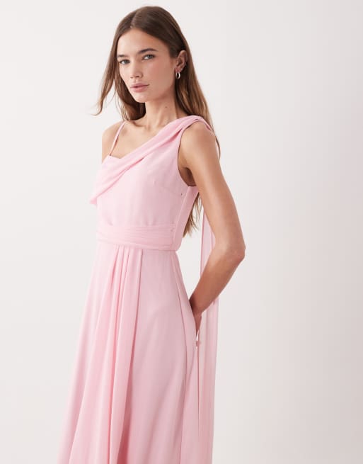 TFNC - Vestito lungo da damigella in chiffon rosa con spalle scivolate, 3 di 4