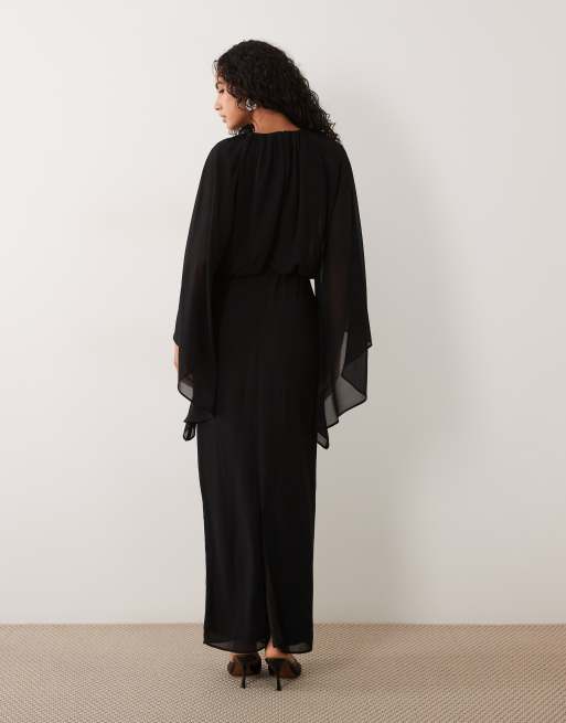 TFNC vestito lungo in chiffon nero con dettaglio mantella, 3 di 4