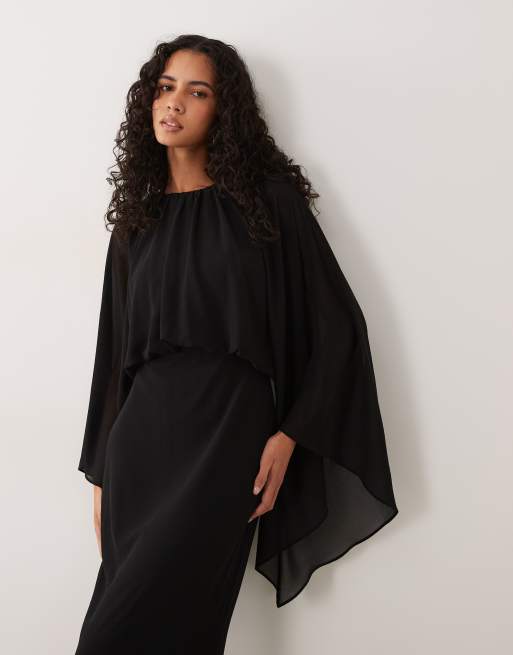 TFNC vestito lungo in chiffon nero con dettaglio mantella, 4 di 4