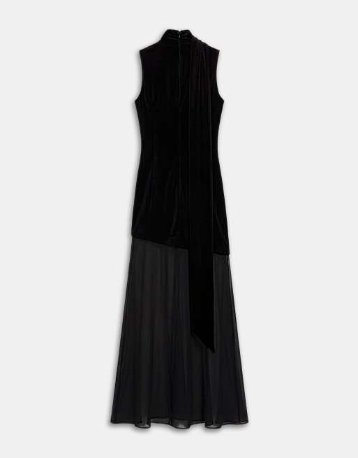 TFNC vestito maxi in velluto con apertura a goccia nero, 6 di 8