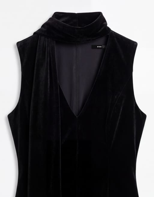 TFNC vestito maxi in velluto con apertura a goccia nero, 7 di 8