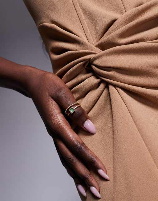 TFNC - Vestito midi a corsetto color mocha con nodo sul davanti, 3 di 4