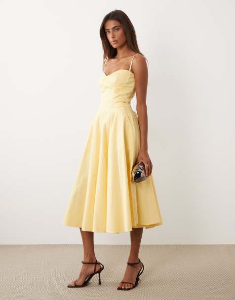 TFNC - Vestito midi con spalline sottili in cotone giallo con dettaglio stile corsetto - view 1