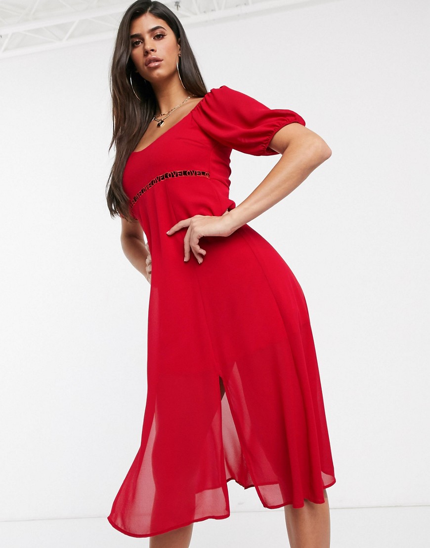 TFNC waist detail midi dress-Red