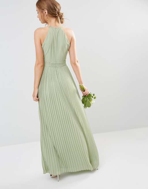 Bridesmaid exclusive high neck pleated maxi 2025 dress in sage