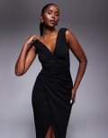 [TFNC] TFNC wrap detail bardot midaxi dress in black 14 BLACK