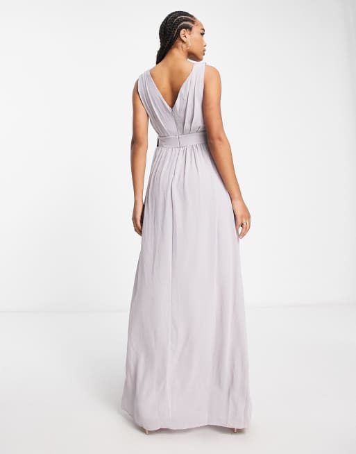 TFNC wrap front chiffon maxi dress with embellished shoulder detail in gray