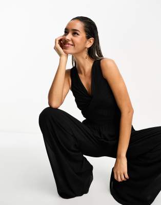 Tfnc Wrap Front Jumpsuit In Black