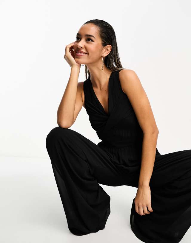 TFNC - wrap front jumpsuit in black