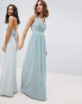 tfnc wrap front maxi bridesmaid dress with tie back