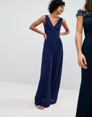 tfnc wrap front maxi bridesmaid dress with tie back