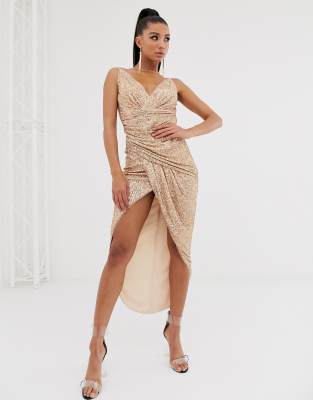 asos gold wrap dress
