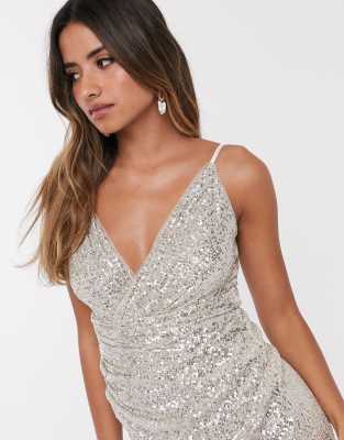 wrap front sequin dress